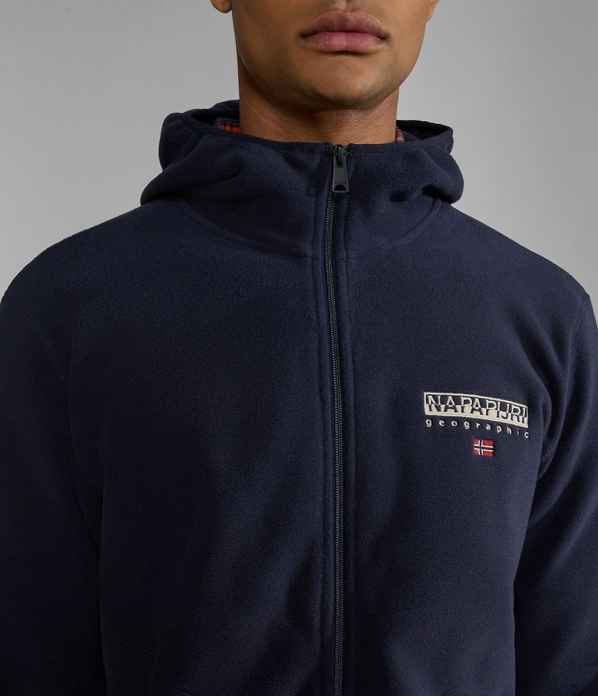 Runo Męskie Napapijri Ayas Full-Zip Fleece Hoodie Ciemny Niebieskie | RFPMU4190