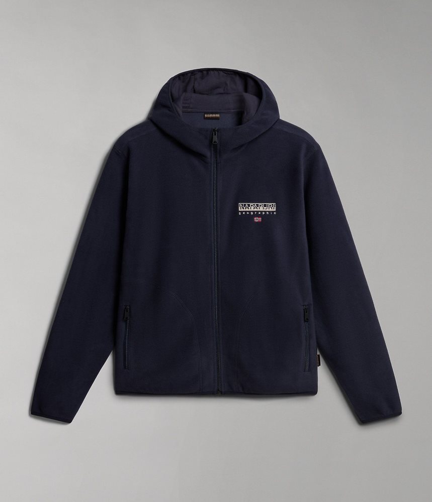 Runo Męskie Napapijri Ayas Full-Zip Fleece Hoodie Ciemny Niebieskie | RFPMU4190