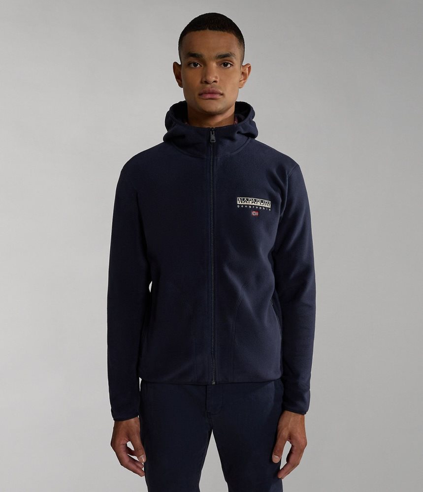 Runo Męskie Napapijri Ayas Full-Zip Fleece Hoodie Ciemny Niebieskie | RFPMU4190